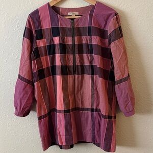 Burberry Pink and Purple Plaid Tunic Top Size M